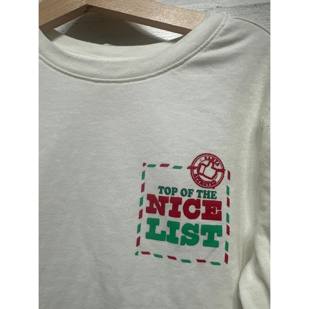 Cat and Jack Long Sleeve T-Shirt Boys 6/7 White Nice List Graphic1