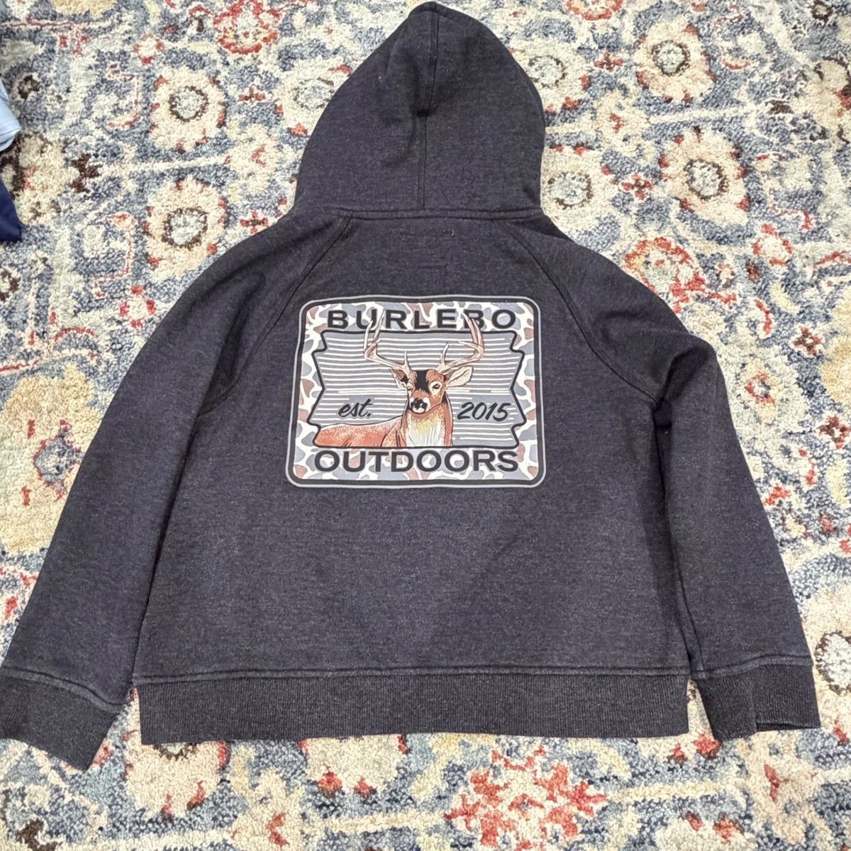Burlebo Outdoors Hoodie Fits Like Boys 5/6 Gray Deer Graphic Gorpcore EUC4