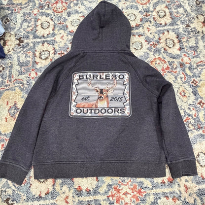 Burlebo Outdoors Hoodie Fits Like Boys 5/6 Gray Deer Graphic Gorpcore EUC4