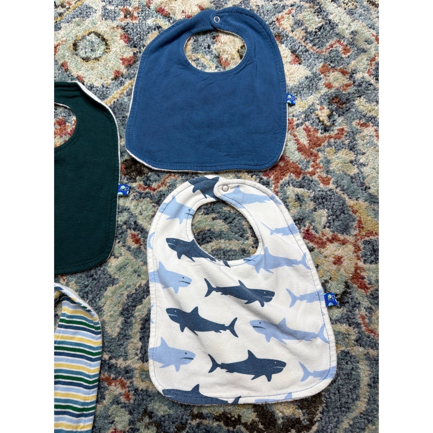 Kickee Pants Bibs and Lovey Bundle Baby Boys Blue Green Sharks Cows Bamboo Soft2
