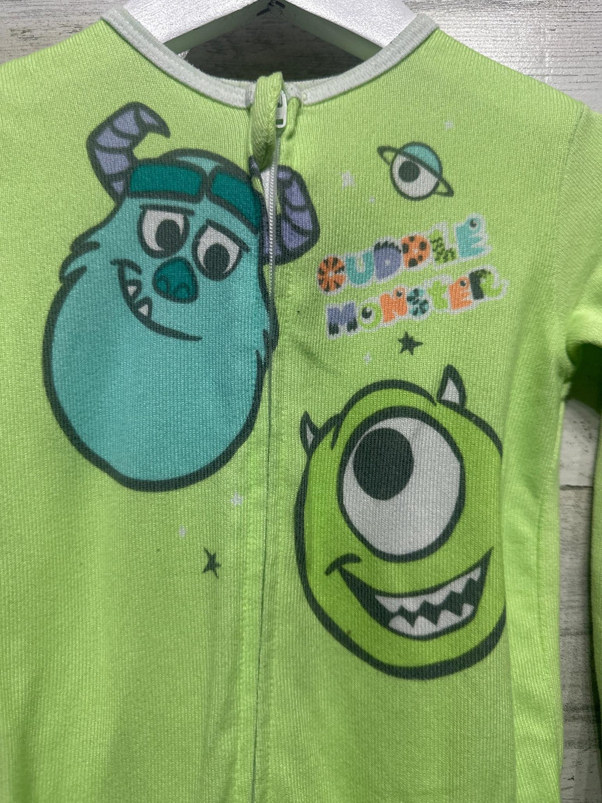 Disney Monsters Inc Footed Pajamas Kids 24m Green White Sulley Mike3