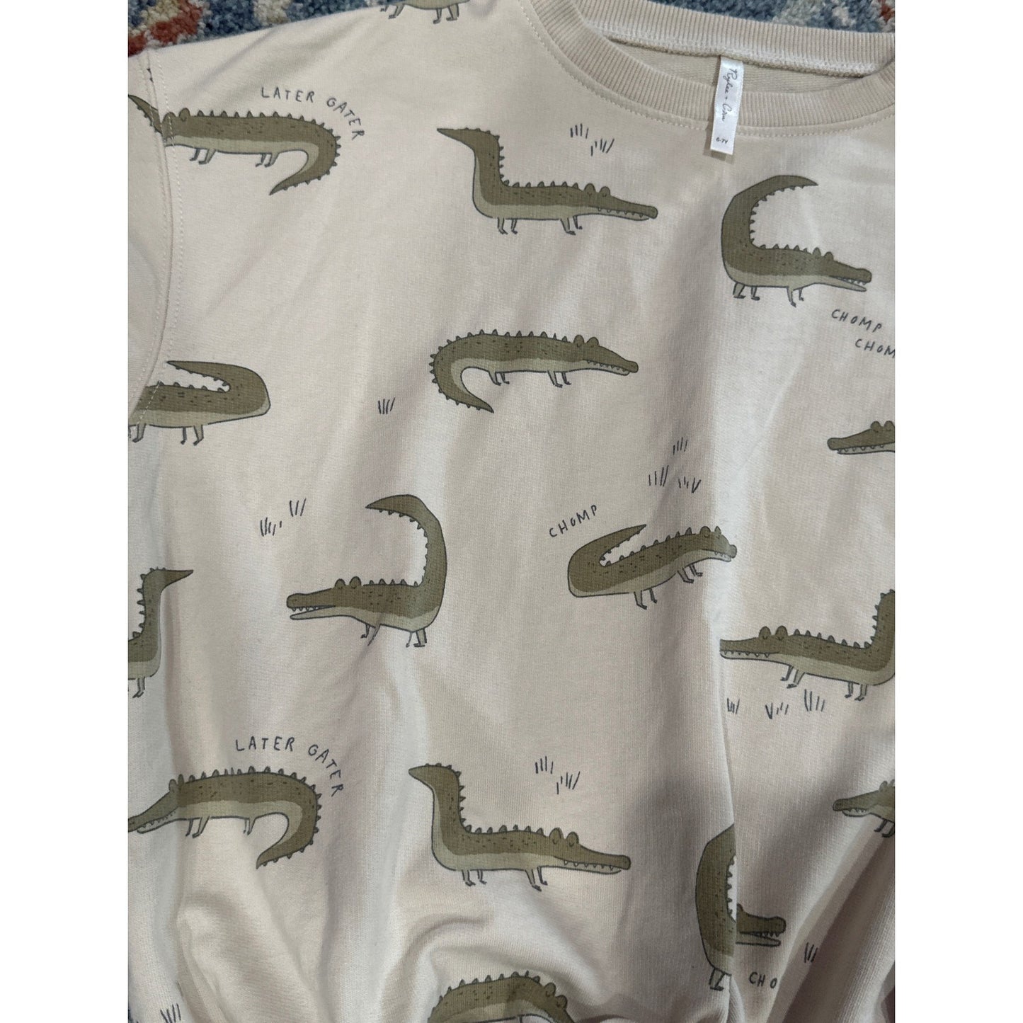 Rylee and Cru Alligator Sweatshirt Kids 6/7 Sand Later Gater Pullover EUC2