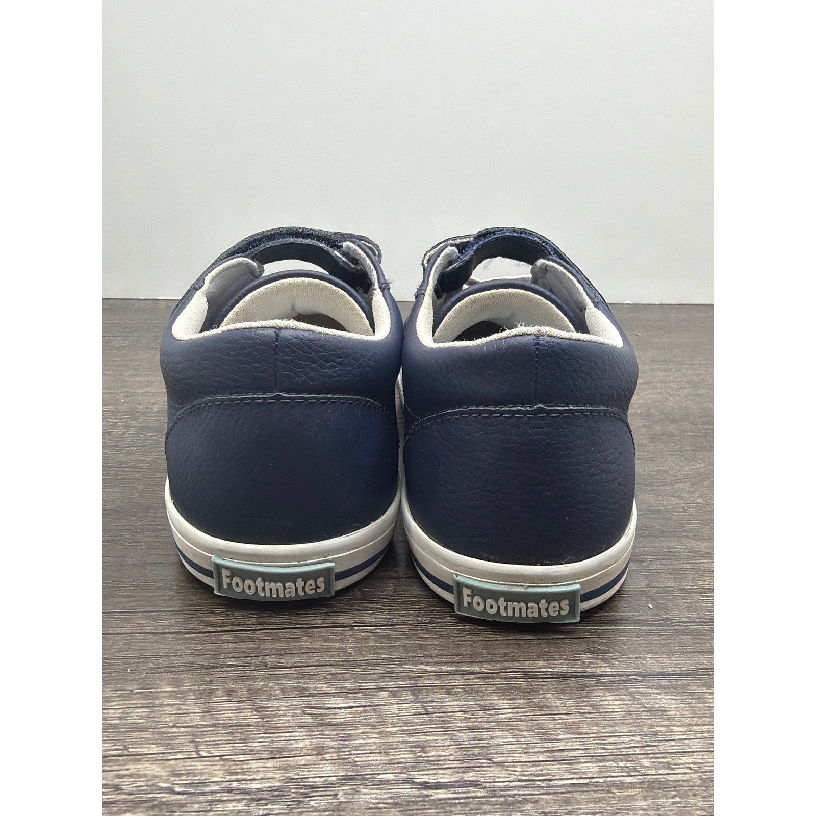Footmates Sneaker Boys 13 Navy Leather Strap Classic Preppy Flawed*3