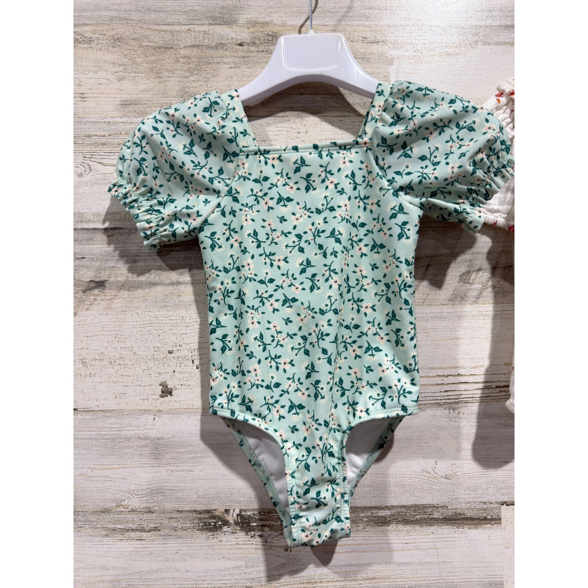 Cat & Jack Floral Swimsuit & Gauze Top Girls 3T Green White Cotton EUC1