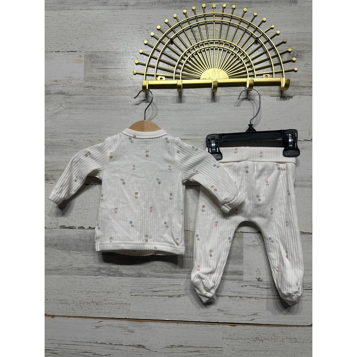 Carter's Just One You Kimono Set Girls 3M White Floral Ribbed EUC2