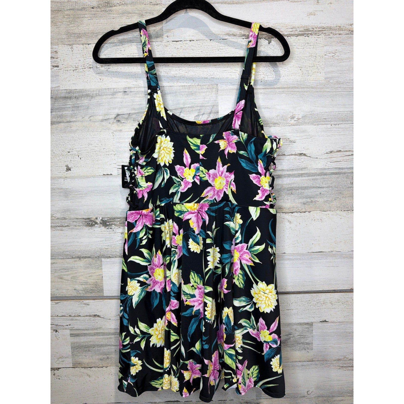Torrid Wireless Swim Dress Women 1 Black Tropical Floral Resortwear NWT3