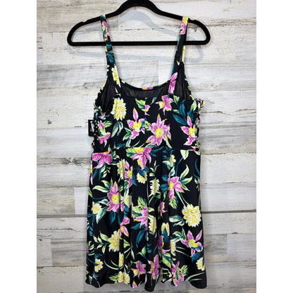 Torrid Wireless Swim Dress Women 1 Black Tropical Floral Resortwear NWT3