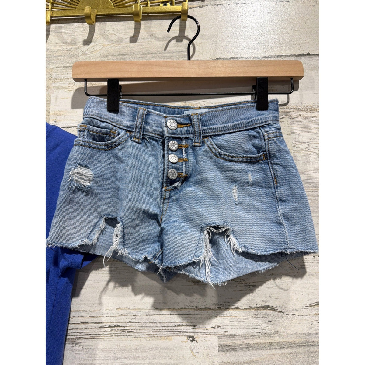 Disney GB Old Navy Shirt Shorts Set Girls Medium Blue Distressed Summer Core3