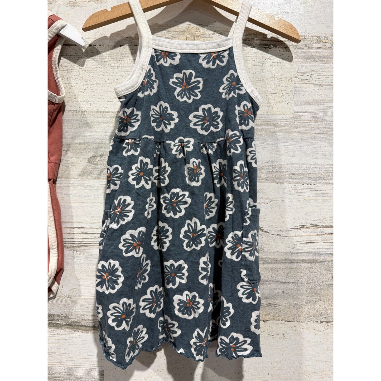 Little Co Smiley Face Romper Floral Dress Girls 3T Rust Navy Boho EUC1