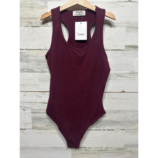 Zenana Bodysuit Women Small Burgundy Racerback Sleeveless Basics NWT0