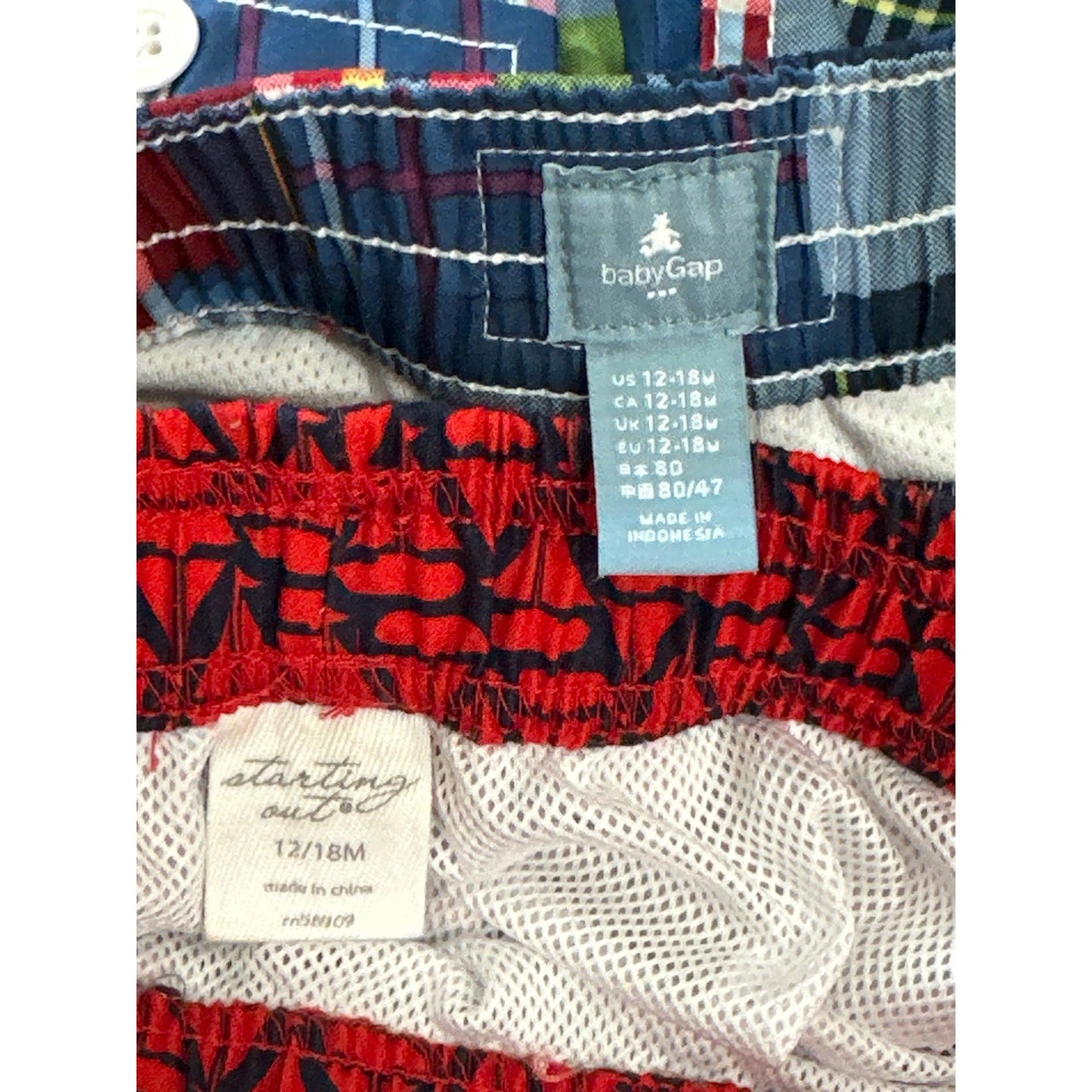 Boys 12-18M  Swim Trunks Bundle Red Plaid Bundle EUC2