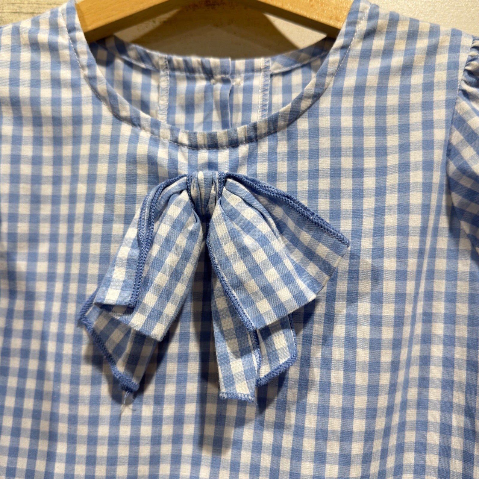 The Beaufort Bonnet Company Blouse Girls 3T Blue Gingham Bow Preppy1