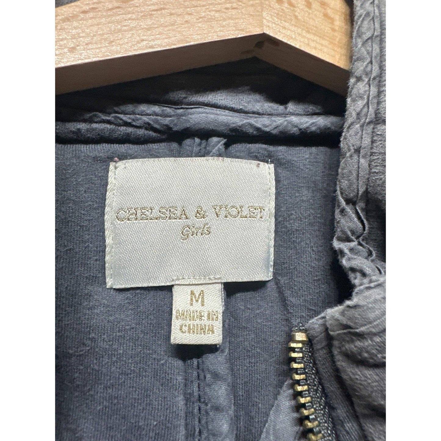 Chelsea & Violet Quilted Bomber Jacket Girls Medium Grey Full Zip EUC1