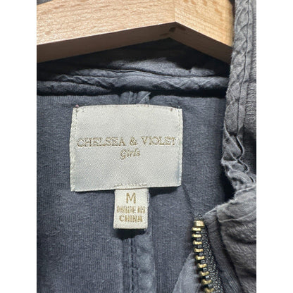 Chelsea & Violet Quilted Bomber Jacket Girls Medium Grey Full Zip EUC1