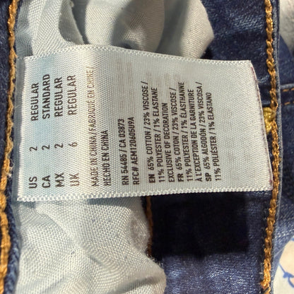 American Eagle Hi-Rise Jegging Women 2 Blue Super Stretch Distressed *Flawed8
