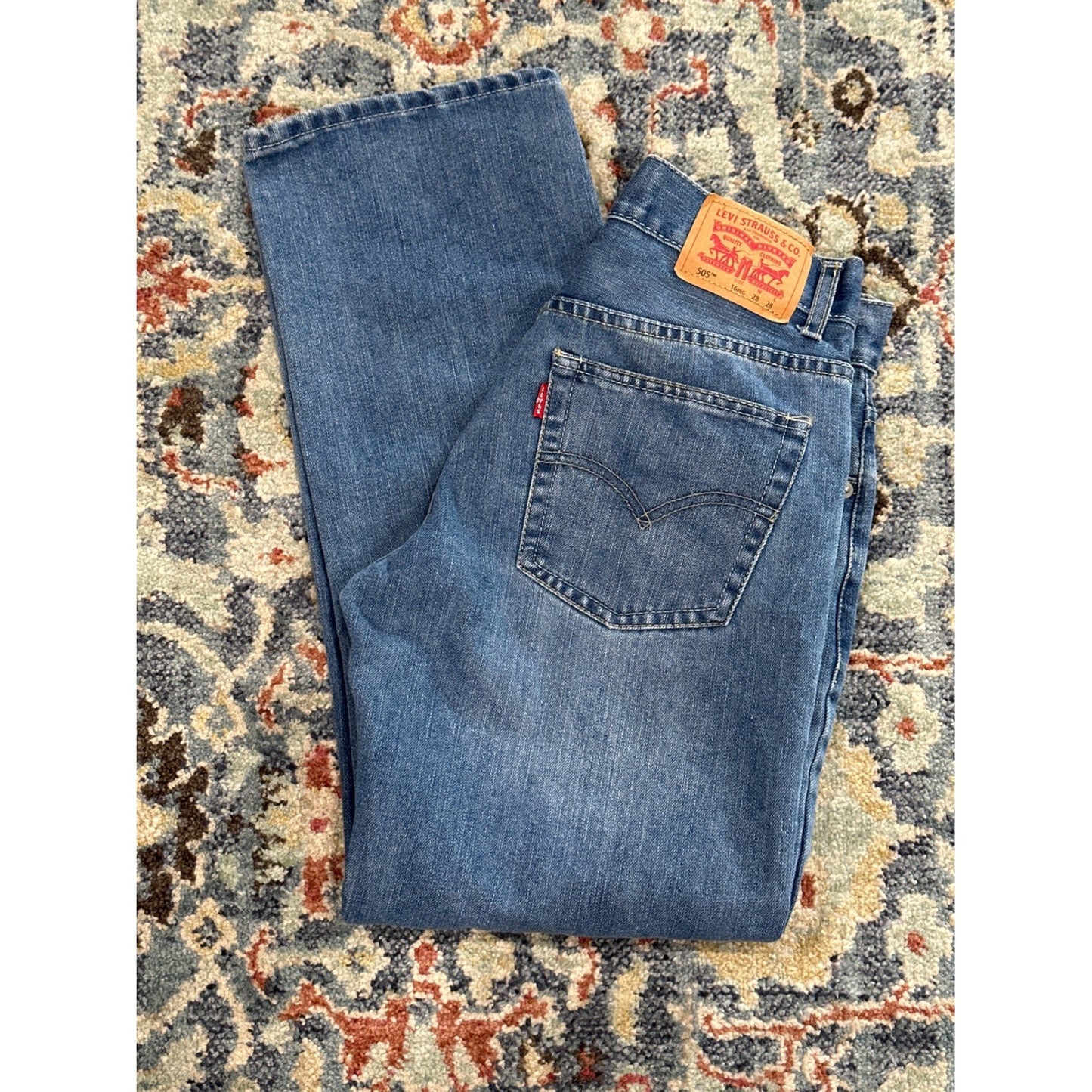 Levi's 505 Regular Fit Jeans Kids Size 16 Blue Medium Wash Straight Leg EUC0