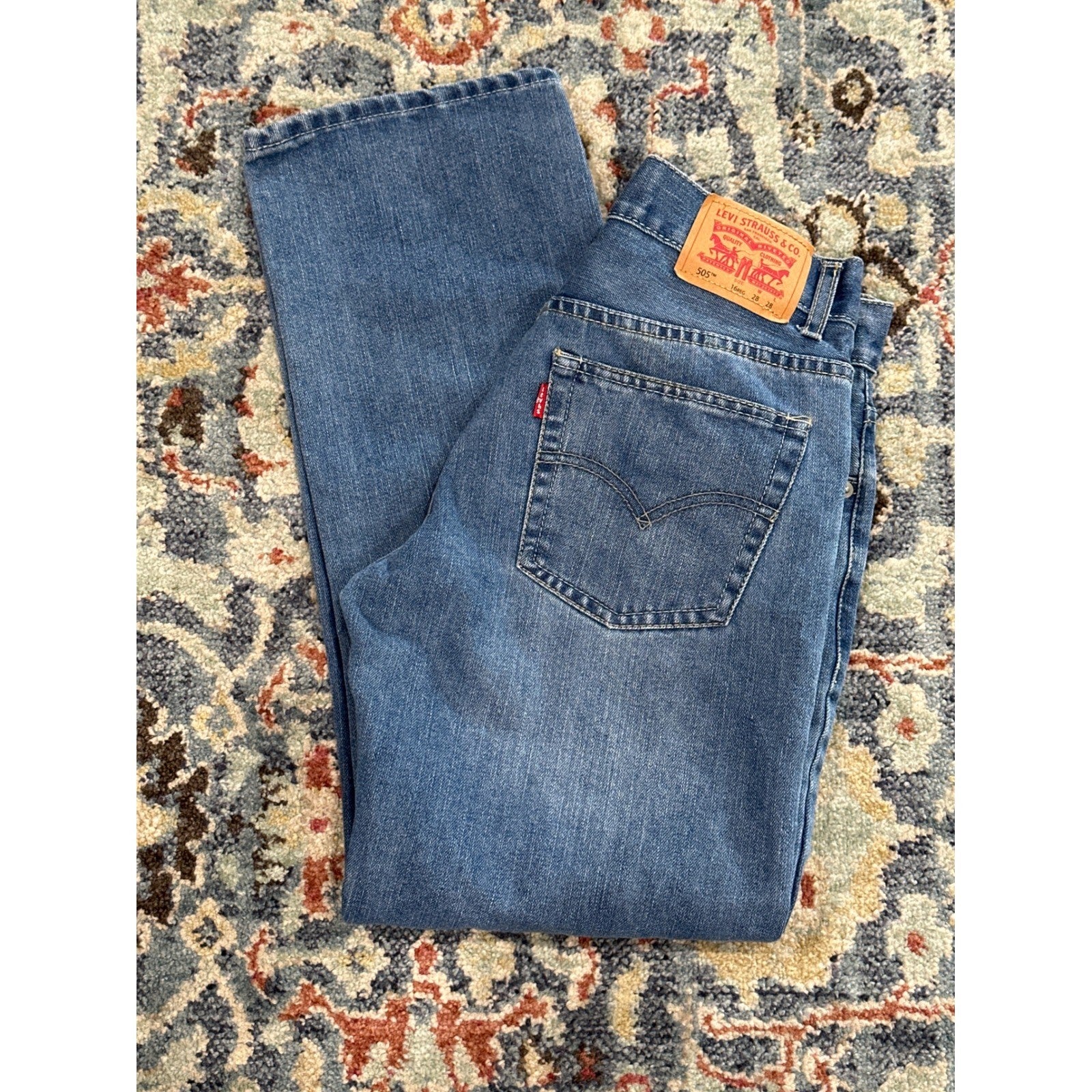 Levi's 505 Regular Fit Jeans Kids Size 16 Blue Medium Wash Straight Leg EUC0