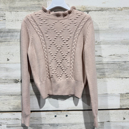 GB Sweater Women S Pink Ruffle Neck Cable Bobble Knit Coquette EUC0