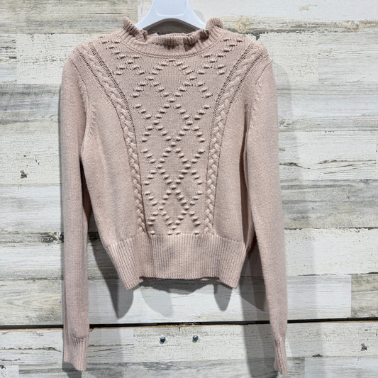 GB Sweater Women S Pink Ruffle Neck Cable Bobble Knit Coquette EUC0