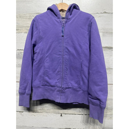 LL Bean Fleece Lined Hoodie Girls 8 Purple Zip Up EUC0