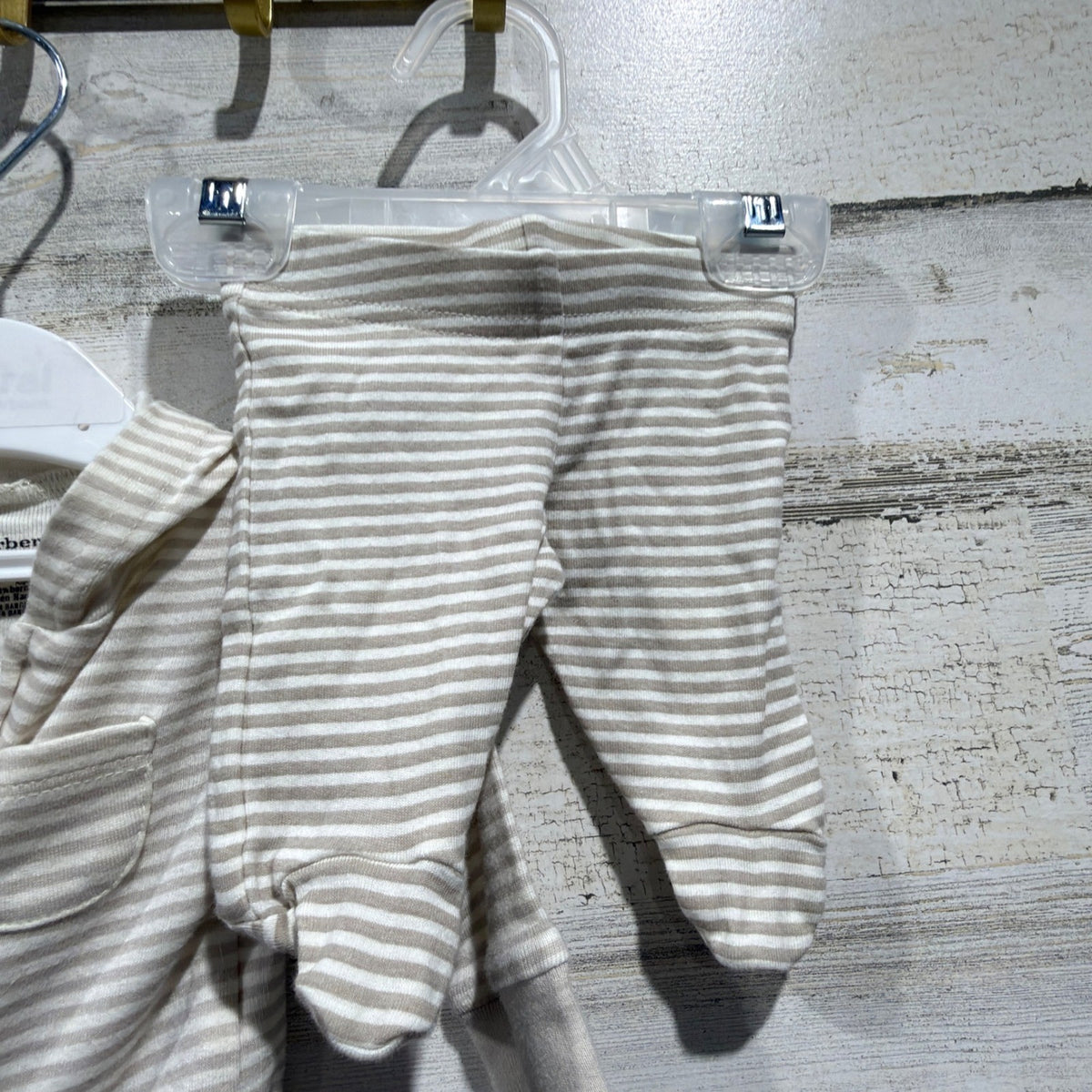 H&M Gerber Bodysuit Hoodie Pants Set Preemie NB Gray Tan Striped Organic Cotton4