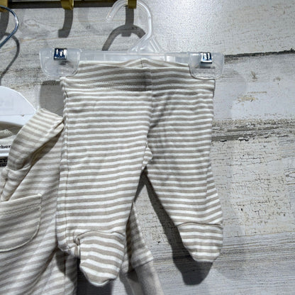 H&M Gerber Bodysuit Hoodie Pants Set Preemie NB Gray Tan Striped Organic Cotton4