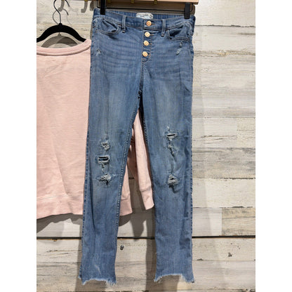 Roxy Abercrombie Kids Outfit Set 12/14 Pink Blue Graphic Distressed Boho EUC3