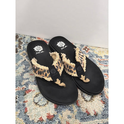 Yellow Box Flip Flop Sandals Women 7.5 Leopard Frayed Mellow Mat0