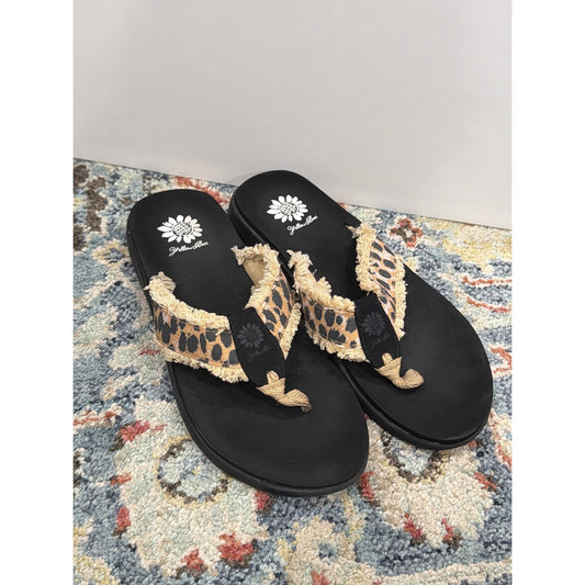 Yellow Box Flip Flop Sandals Women 7.5 Leopard Frayed Mellow Mat0