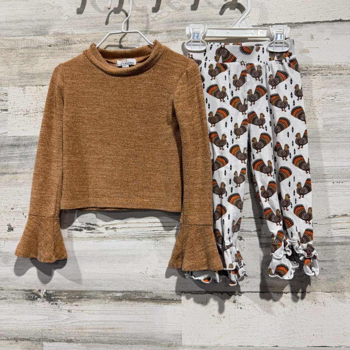 Bailey's Blossoms Turkey Outfit Set Girls 2T Brown Cotton Thanksgiving Holiday0