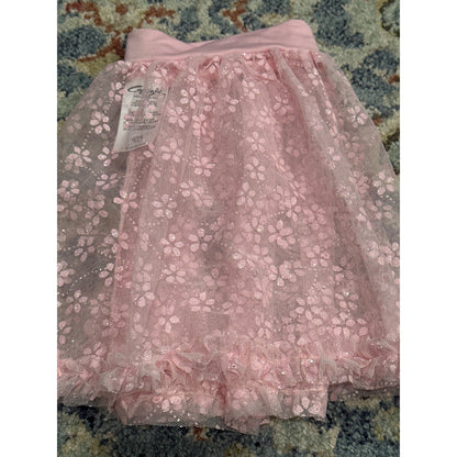 Capezio Dance Skirt Girls Large Pink Glitter Floral Ruffle Ballet EUC2