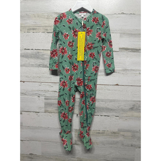 Angel Dear Footie Pajamas Toddler 18-24M Green Poinsettia Ruffle Zip NWT0