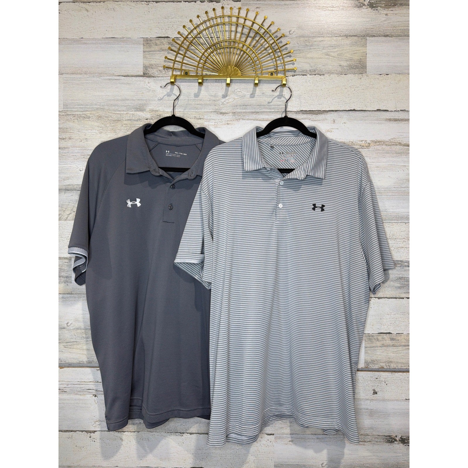 Under Armour Polo Shirt Bundle Mens XXL Grey Striped HeatGear Golf EUC0