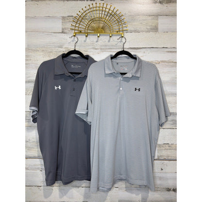 Under Armour Polo Shirt Bundle Mens XXL Grey Striped HeatGear Golf EUC0