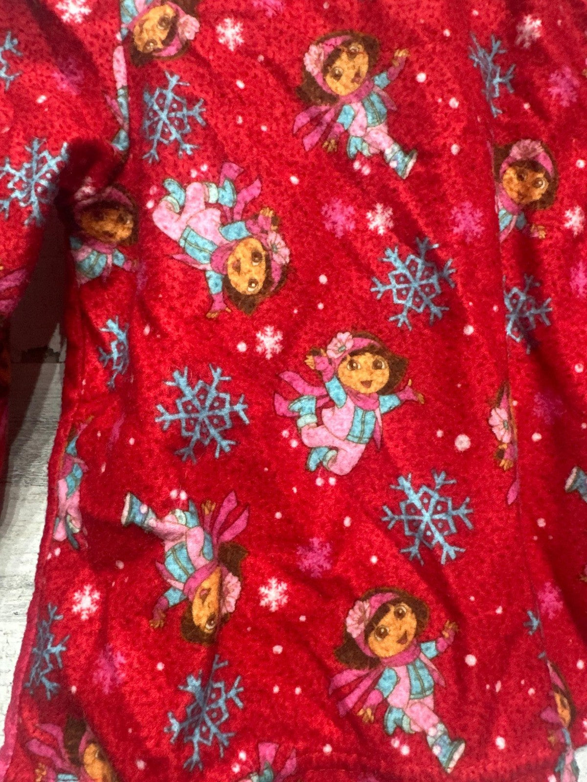 Y2K Nickelodeon Dora the Explorer Pajamas Girls 24M Red Fleece Winter Set GUC3
