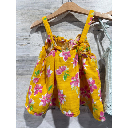 Old Navy Modern Moments Outfit Set Girls 5T Green Yellow Floral Denim Boho EUC6