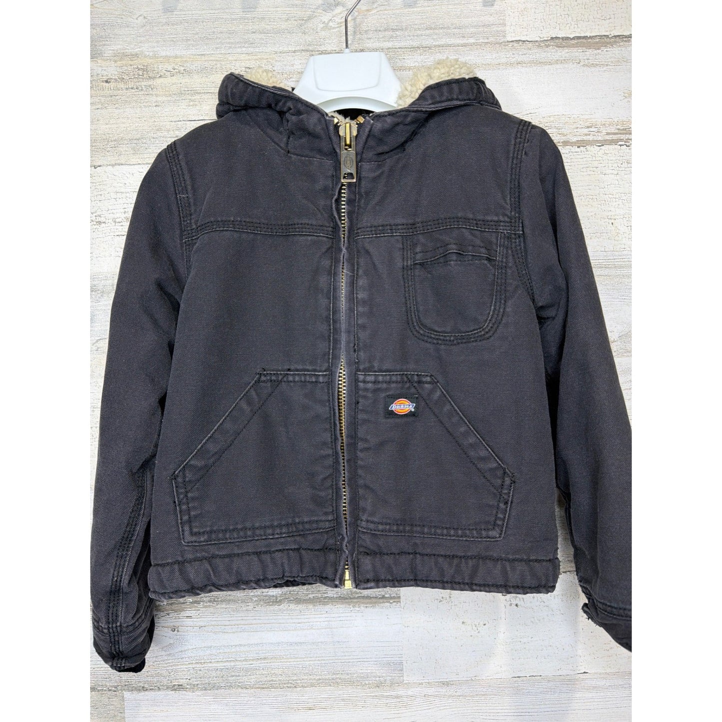 Dickies Chore Jacket Kids Fits Like 4t Black Sherpa Lined Hooded Canvas Workwear0