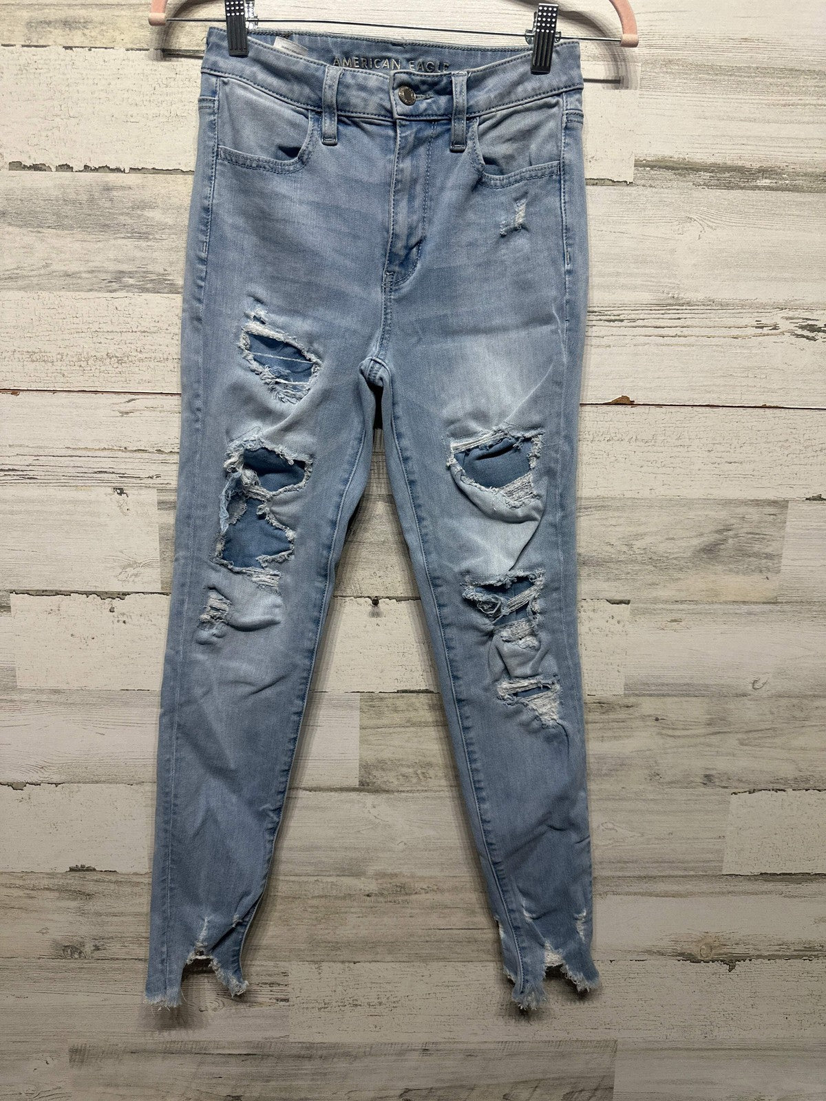 American Eagle Skinny Jeans Women 4 Light Blue Distressed Shredded0