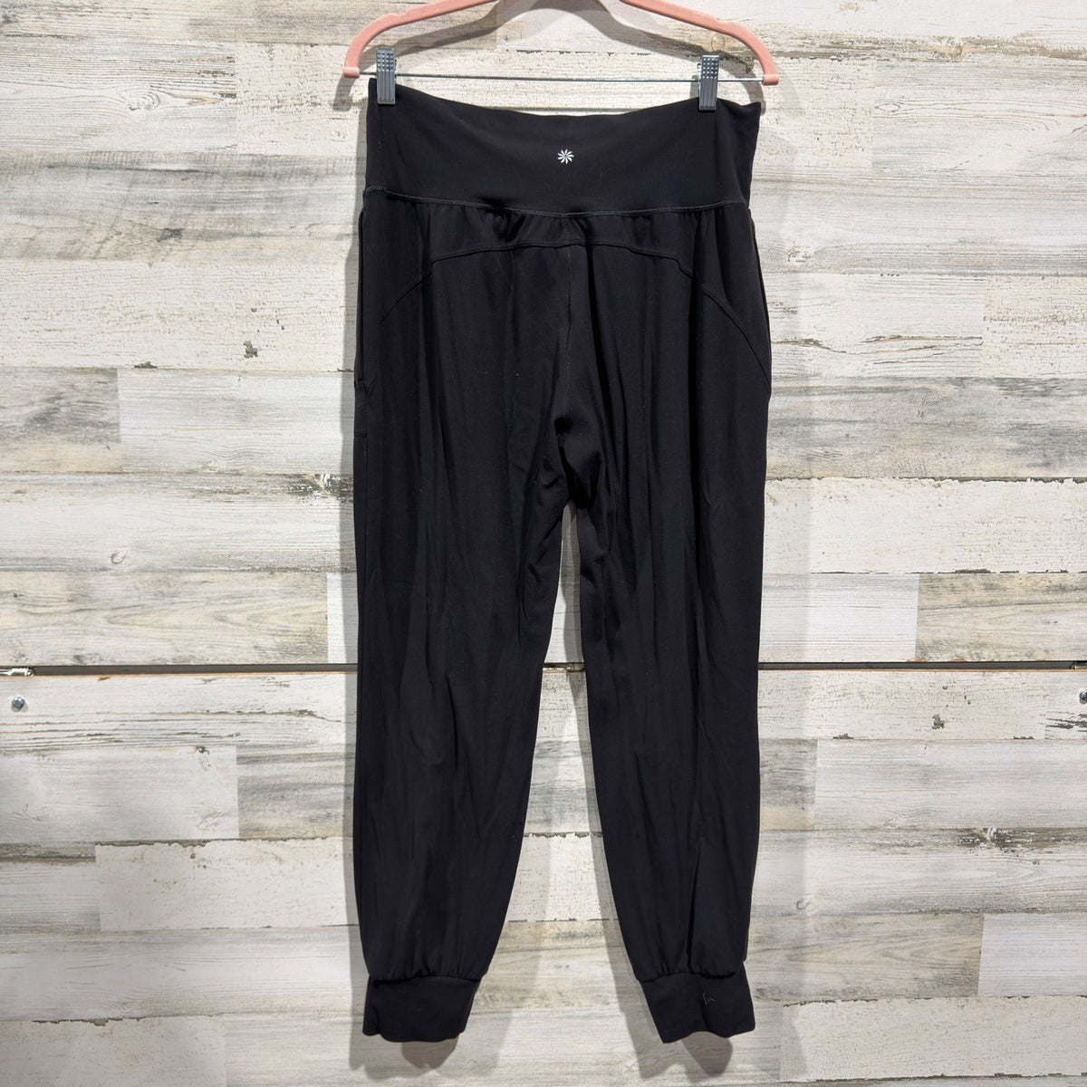 Athleta Salutation Jogger Pants Womens Large Black Nylon Blend Activewear EUC2