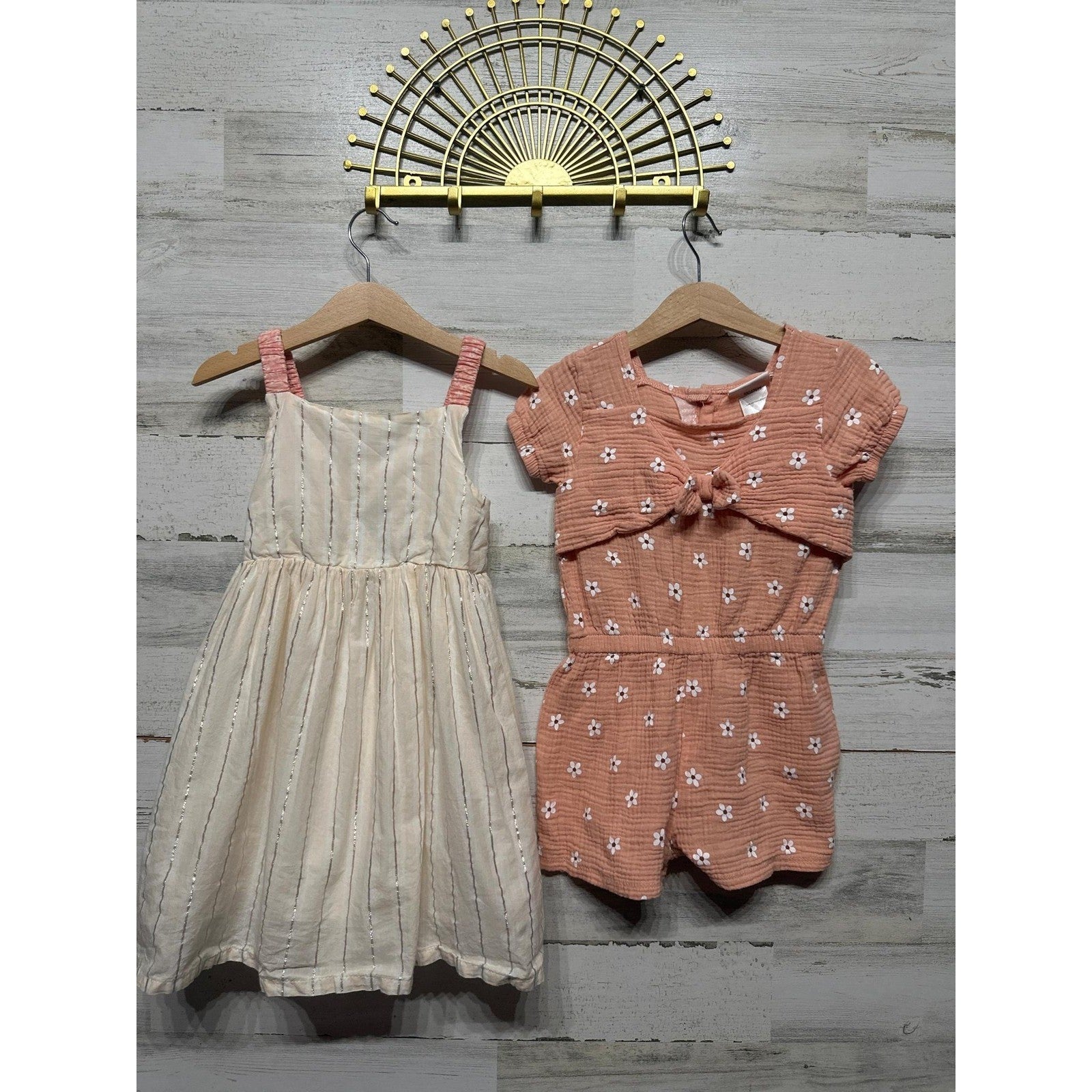 Rachel Zoe Dress Romper Set Girls 5 Pink Cream Metallic Floral Boho EUC0