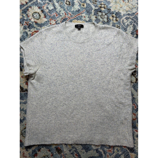 J.Crew Short Sleeve Sweater Women XL Gray Rhinestone Merino Wool Blend EUC0