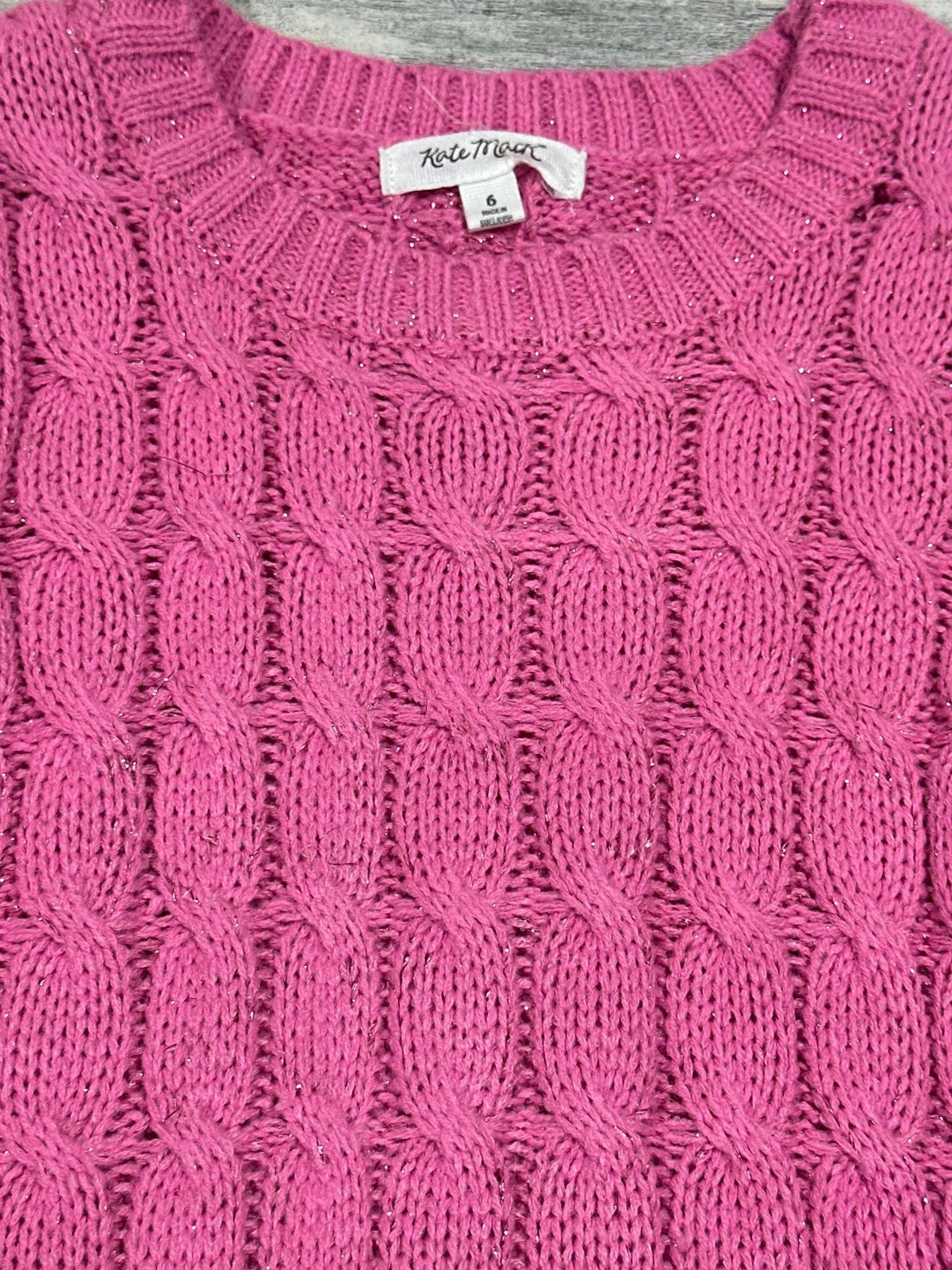 Kate Mack Sweater Dress Girls 6 Pink Cable Knit Sparkle EUC1