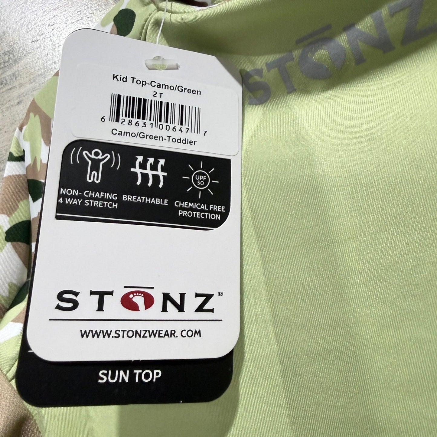 Stonz Sun Shirt Boys 2T Green Camo UPF 50 Rash Guard Gorpcore NWT5
