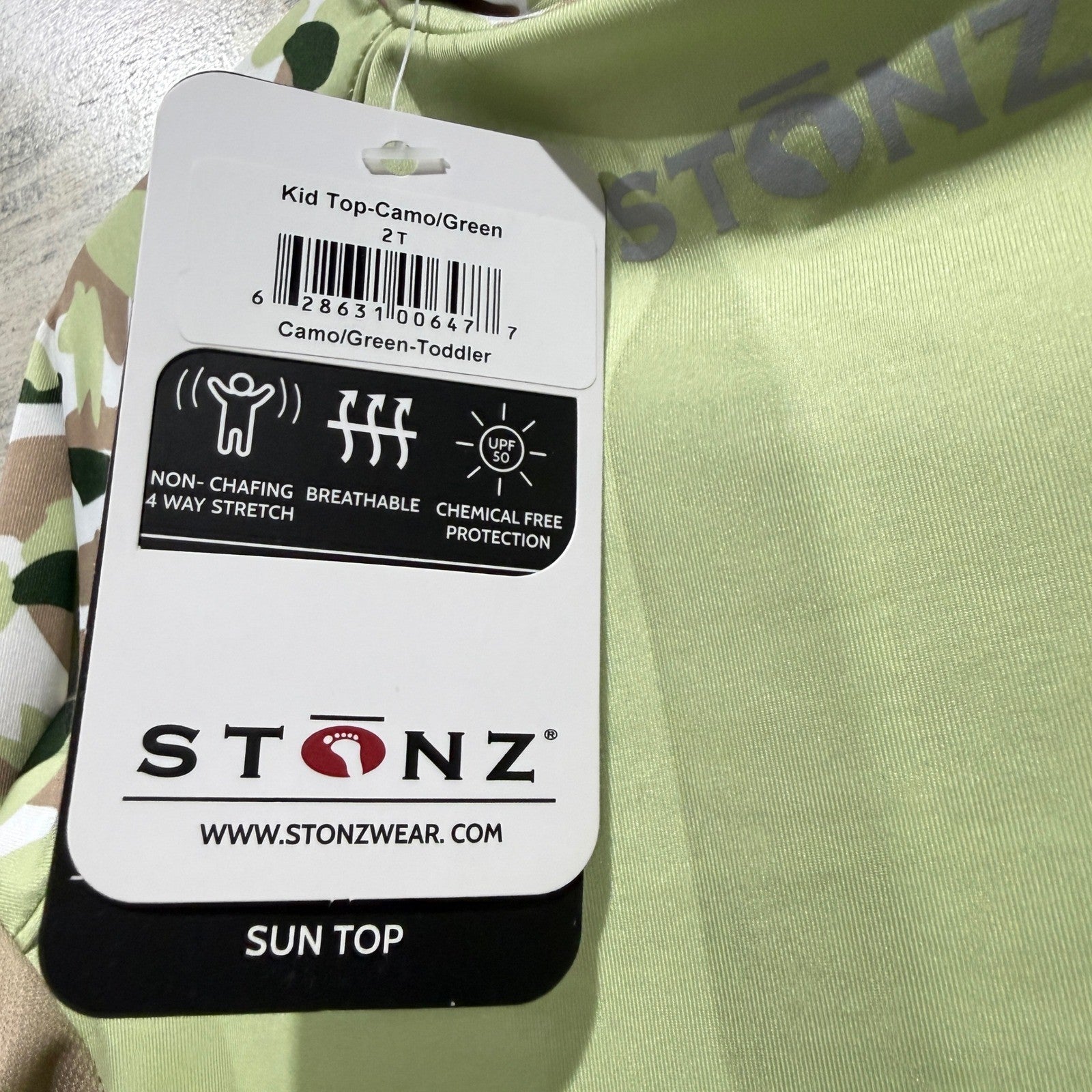 Stonz Sun Shirt Boys 2T Green Camo UPF 50 Rash Guard Gorpcore NWT5