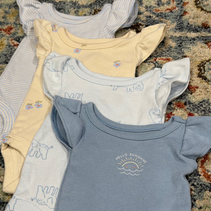 Carter's Bodysuit Set Girls Preemie Blue Yellow Floral Elephant Flutter EUC1