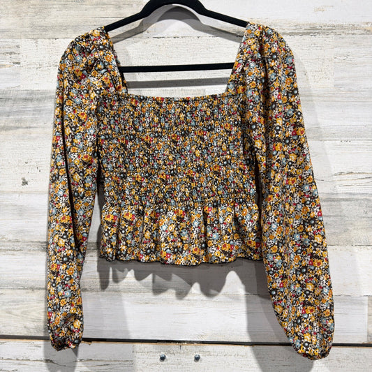 Smocked Peplum Blouse Women XS Multicolor Ditsy Floral Cottagecore Boho EUC0