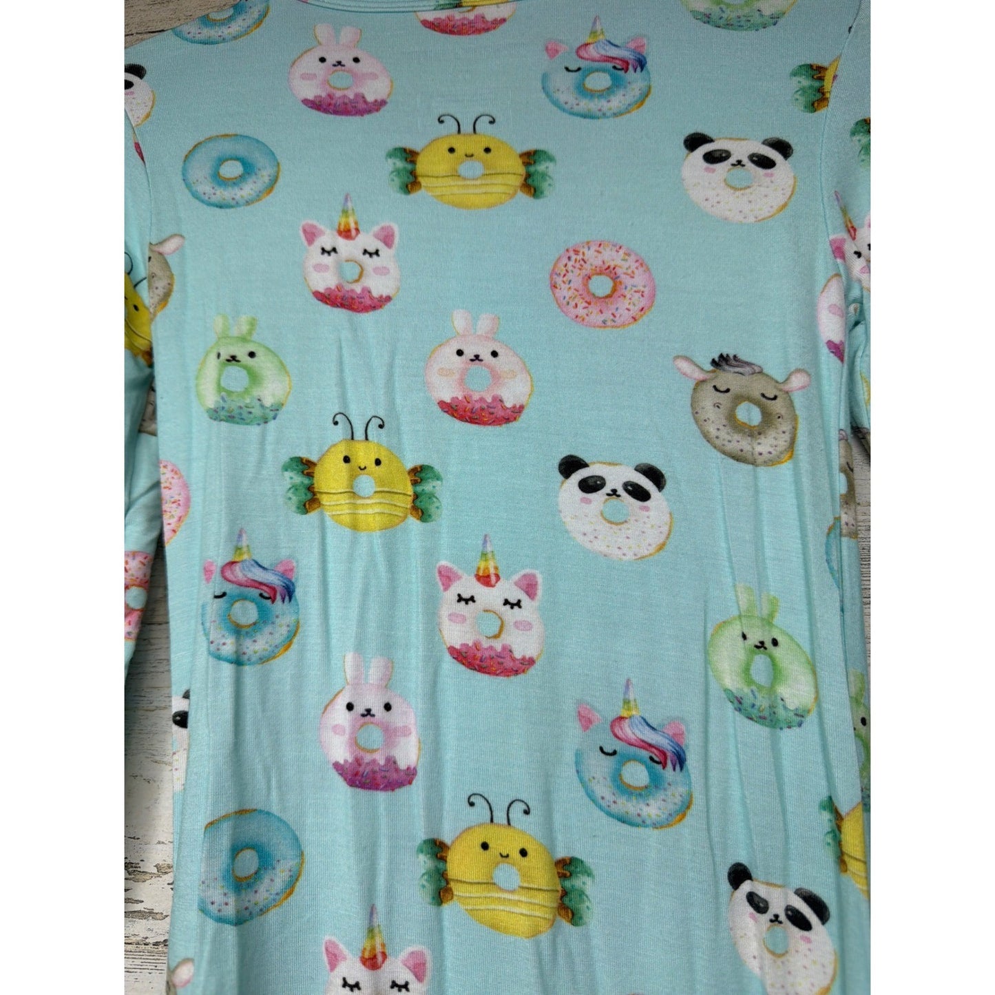 Posh Peanut Pajamas Girls 3T Blue Donut Animal Convertible Bamboo Sleeper EUC4