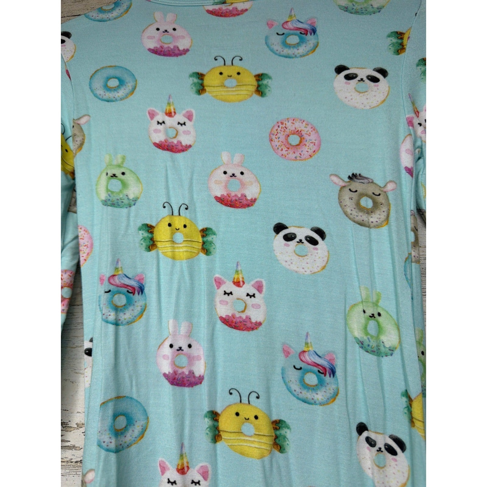 Posh Peanut Pajamas Girls 3T Blue Donut Animal Convertible Bamboo Sleeper EUC4