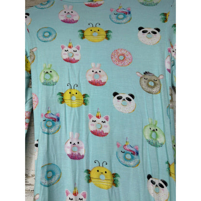 Posh Peanut Pajamas Girls 3T Blue Donut Animal Convertible Bamboo Sleeper EUC4