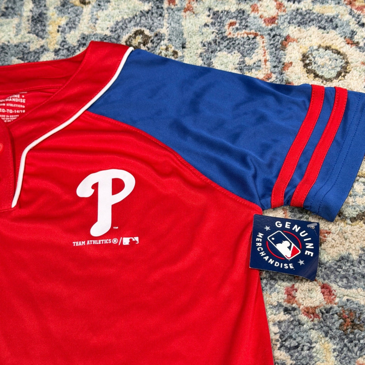 Team Athletics Baseball Jersey Kids XL Red Blue Phillies Sportswear NWT1